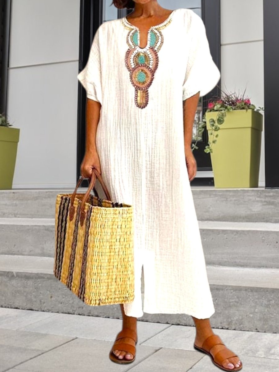 Florence - Robe Caftan Boho Brodée Femme
