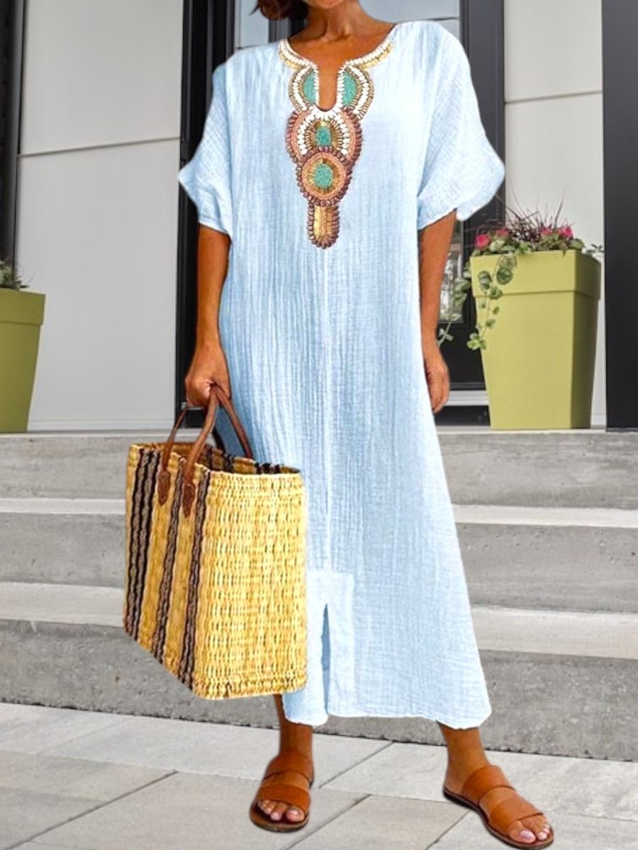 Florence - Robe Caftan Boho Brodée Femme