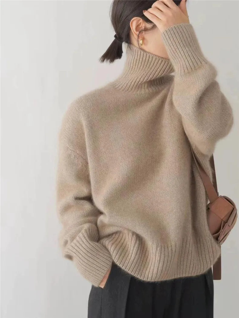 Catherine | Pull Élégant Cachemire Col Roulé