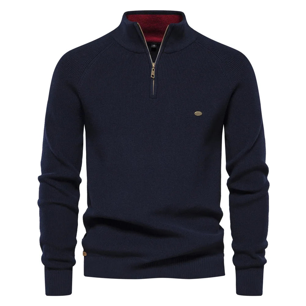 Christophe - Pull Élégant Col Montant Demi-Zippé