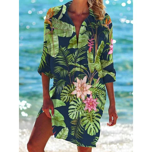 Pauline - Blouse Hawaïenne Imprimée Fleurs Tropicales