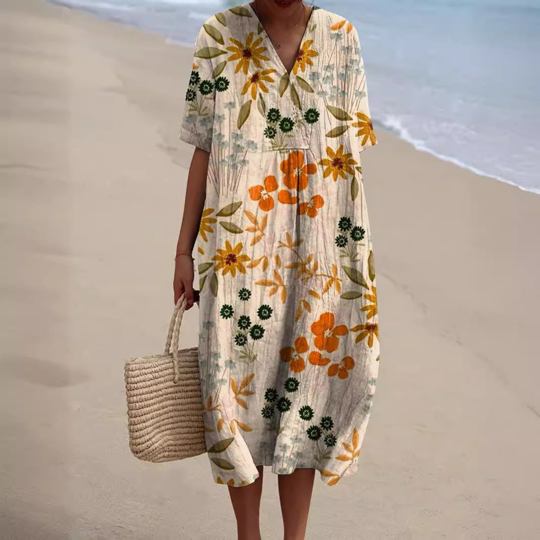 Sophie - Robe en Lin Fleurie Femme