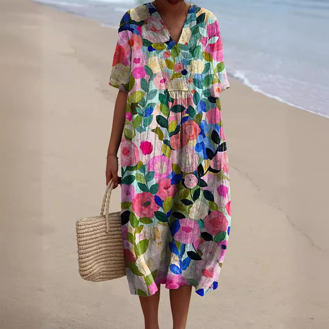 Sophie - Robe en Lin Fleurie Femme