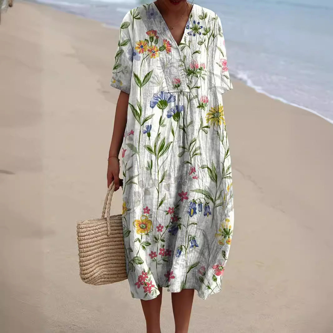 Sophie - Robe en Lin Fleurie Femme