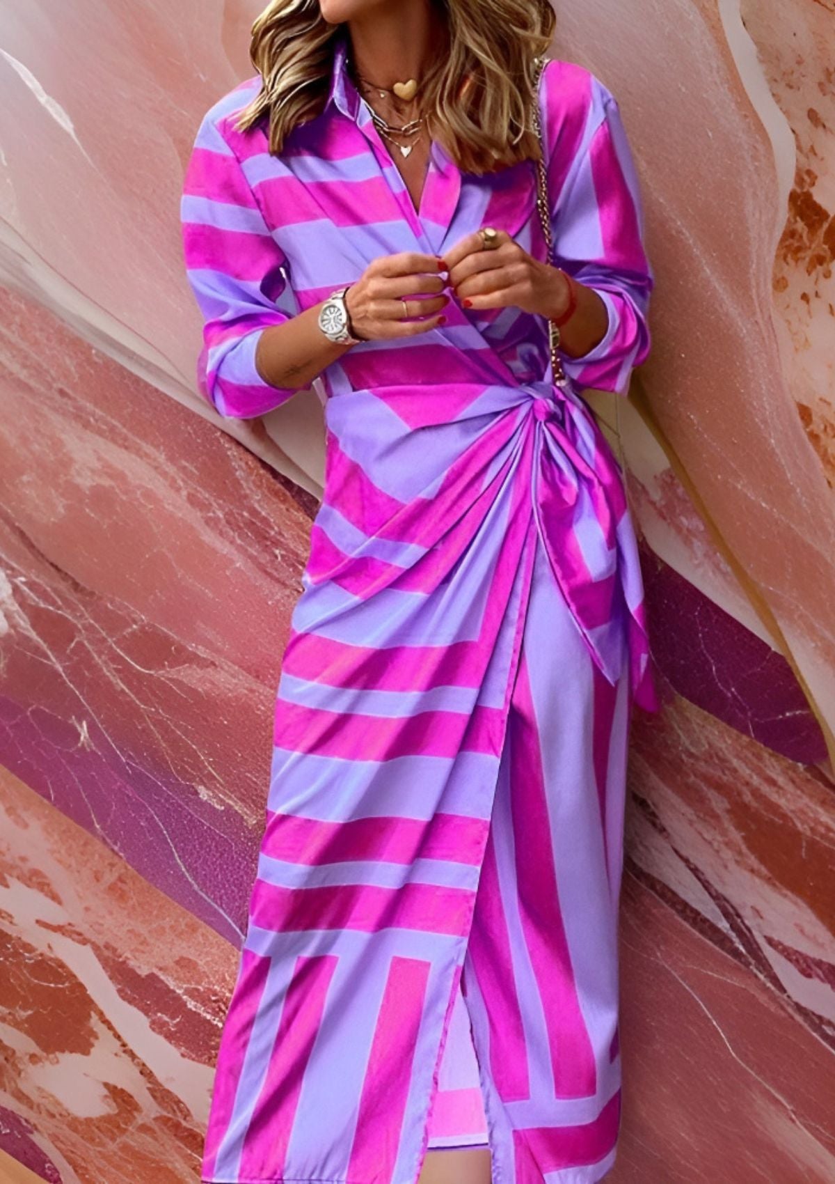 Marine - Robe Portefeuille Femme Rayée