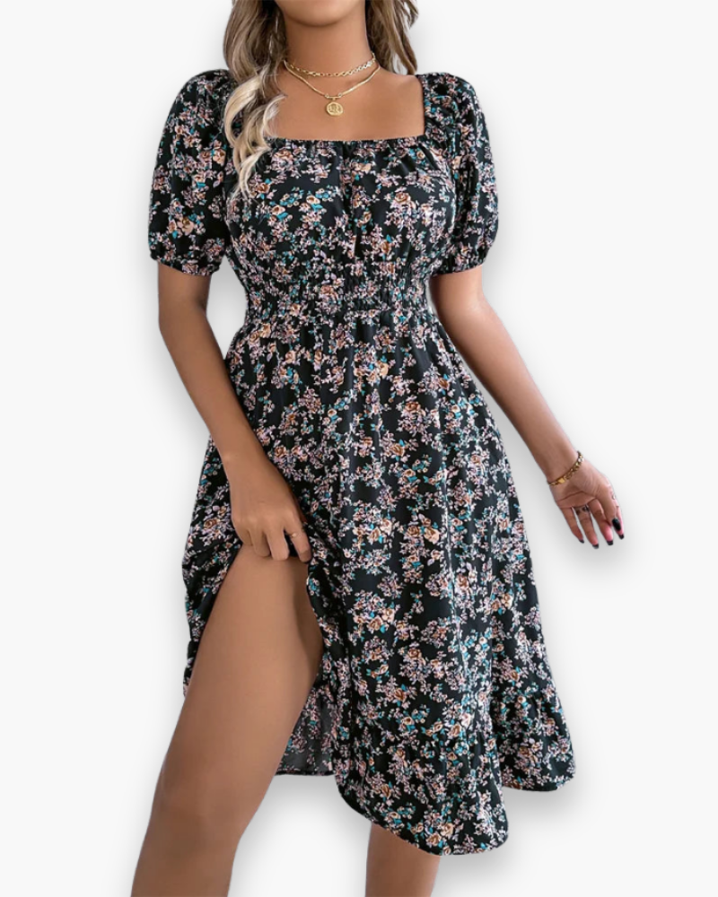 Robe midi smockée à fleurs pour femme | Ample et confortable