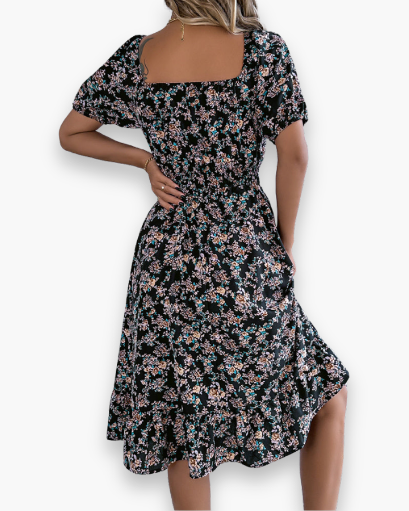 Robe midi smockée à fleurs pour femme | Ample et confortable