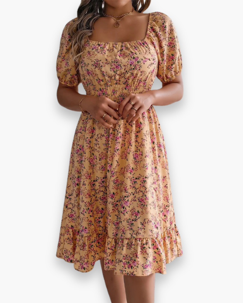 Robe midi smockée à fleurs pour femme | Ample et confortable