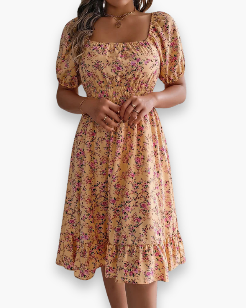 Robe midi smockée à fleurs pour femme | Ample et confortable
