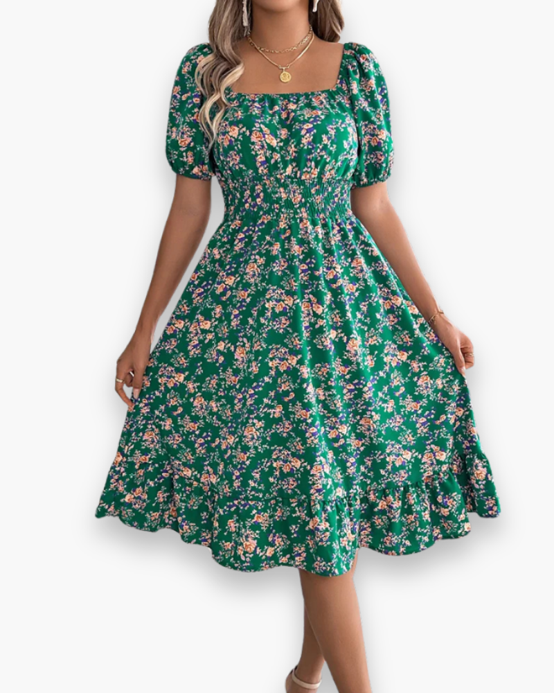 Robe midi smockée à fleurs pour femme | Ample et confortable