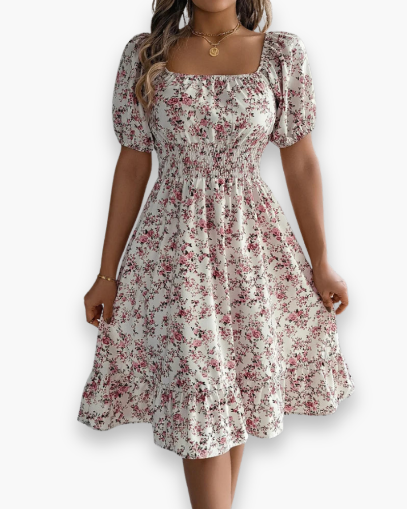 Robe midi smockée à fleurs pour femme | Ample et confortable