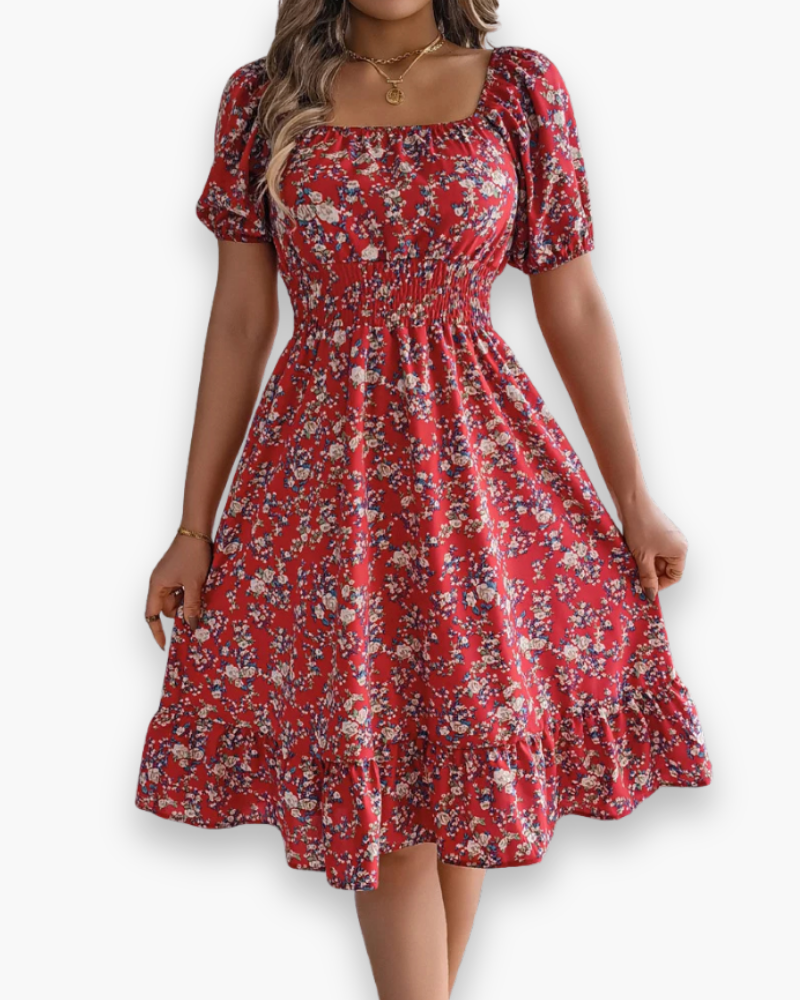 Robe midi smockée à fleurs pour femme | Ample et confortable