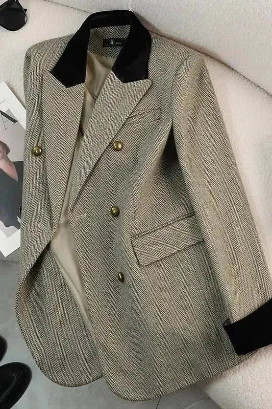 Delphine | Blazer Élégant Long Col Velours