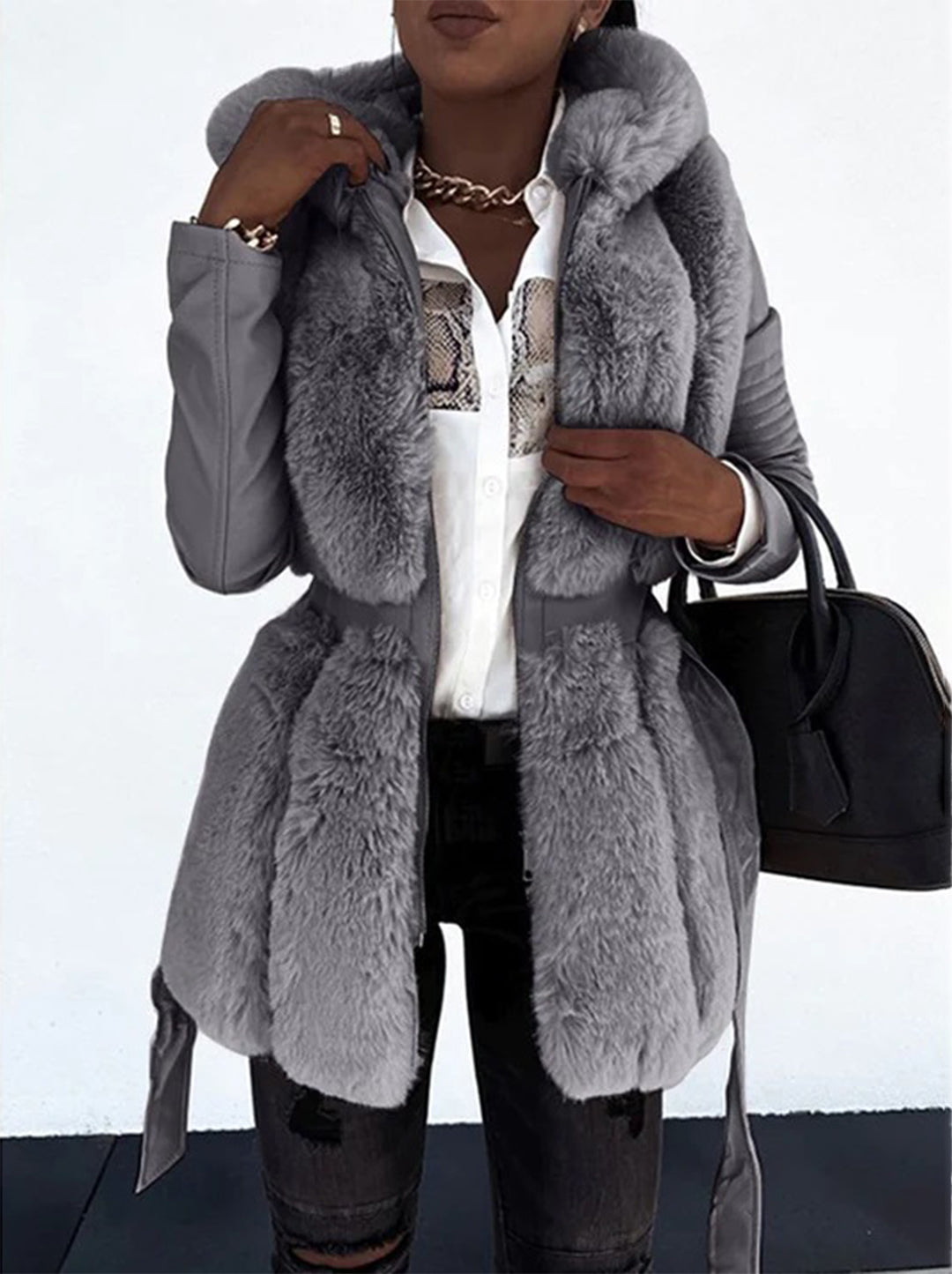 Chantal - Manteau Élégant Simili Cuir Fourrure