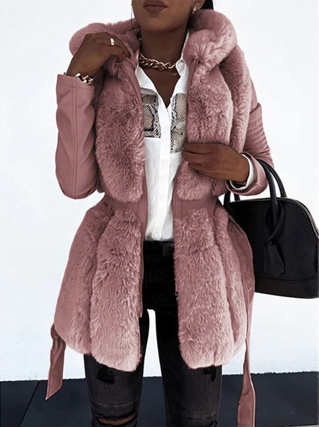 Chantal - Manteau Élégant Simili Cuir Fourrure