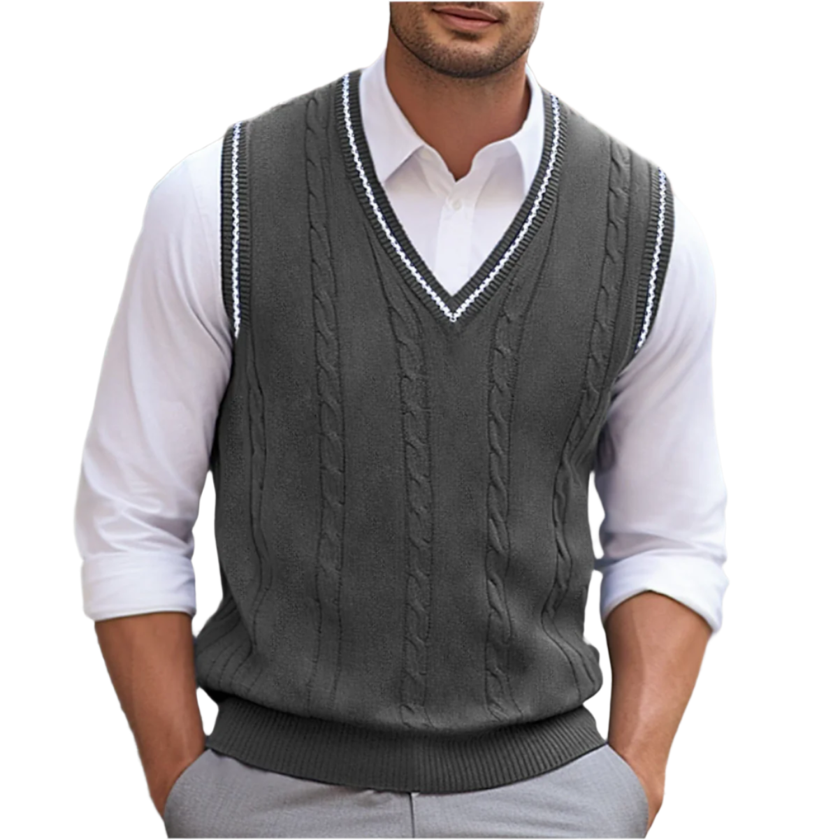 Maxime - Pull Sans Manches Col V Style Débardeur Homme