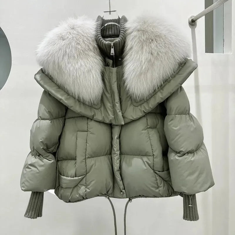 Sylvie - Doudoune Chic Courte Col Fourrure