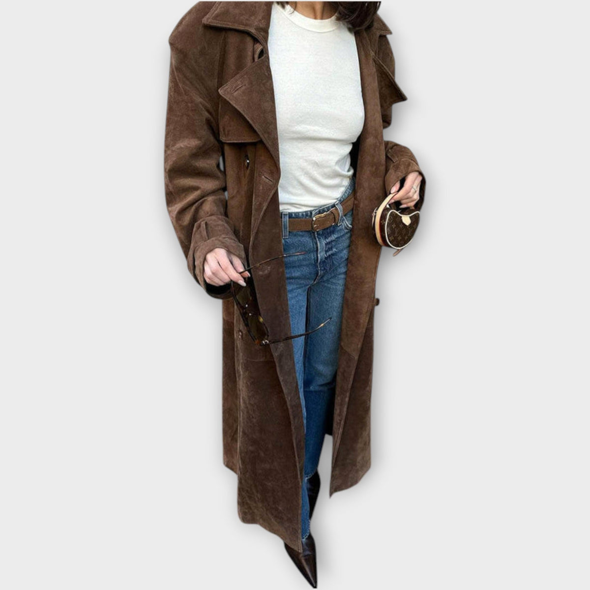Émilie | Trench Élégant Daim Ceinturé