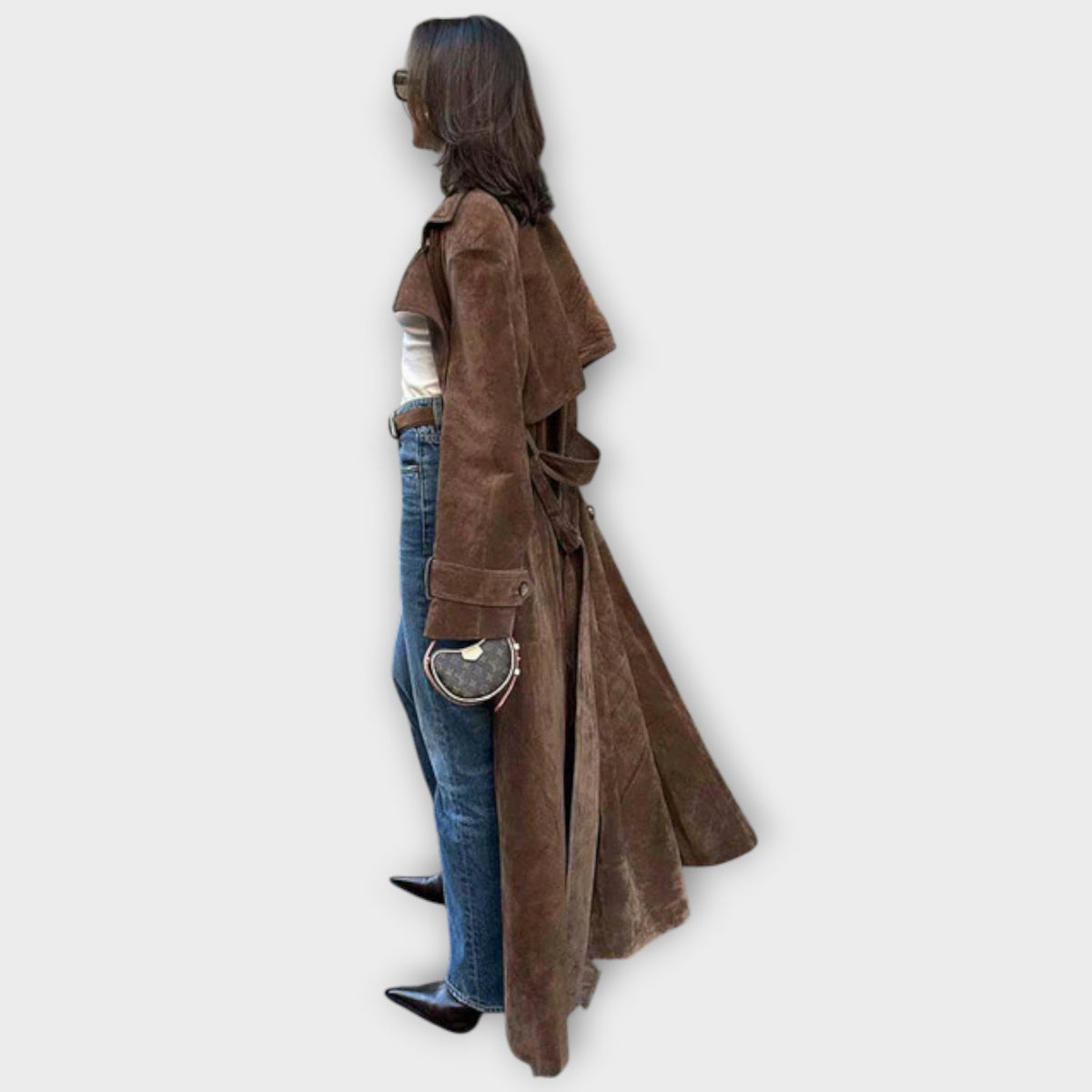 Émilie | Trench Élégant Daim Ceinturé