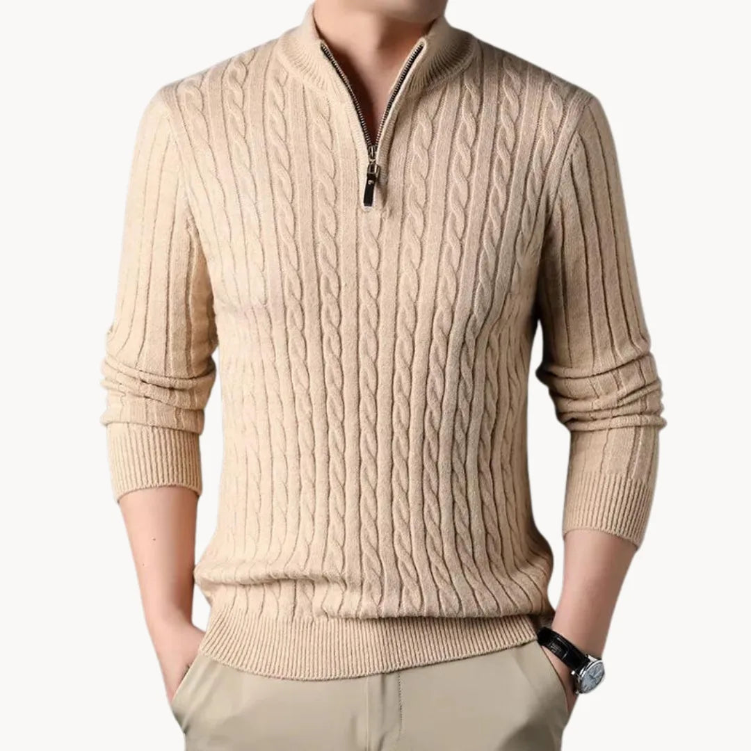 Christophe - Pull Classique Torsadé Col Zippé