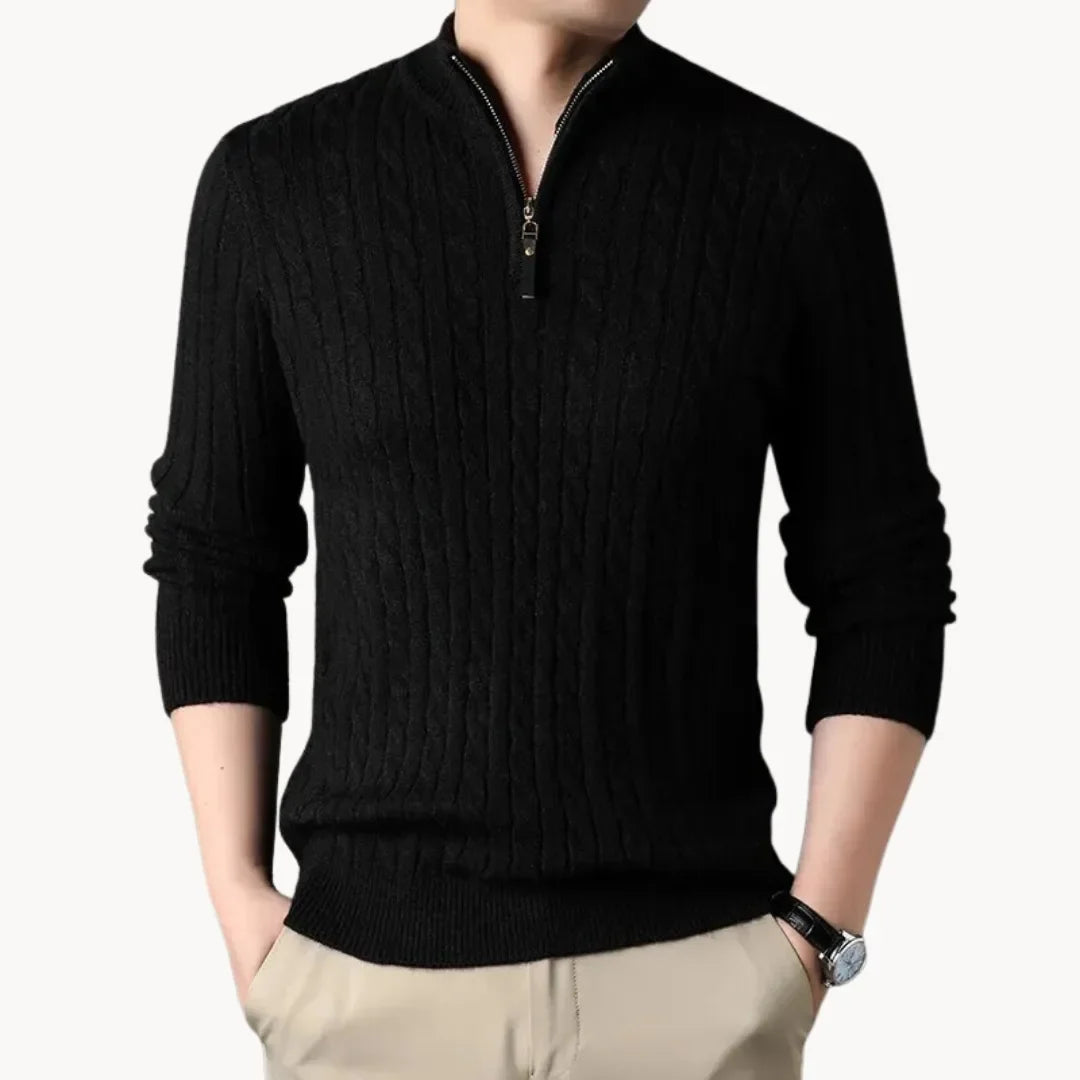 Christophe - Pull Classique Torsadé Col Zippé