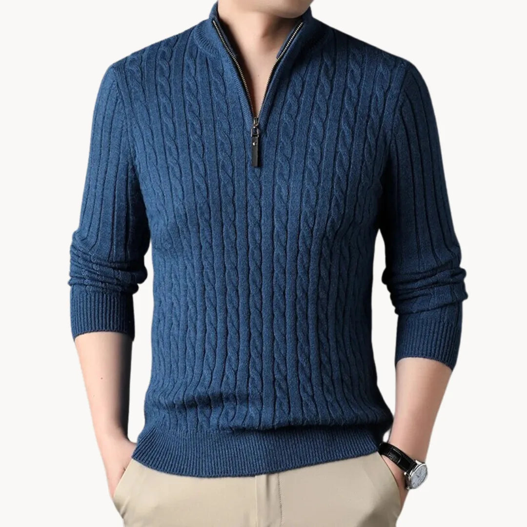 Christophe - Pull Classique Torsadé Col Zippé