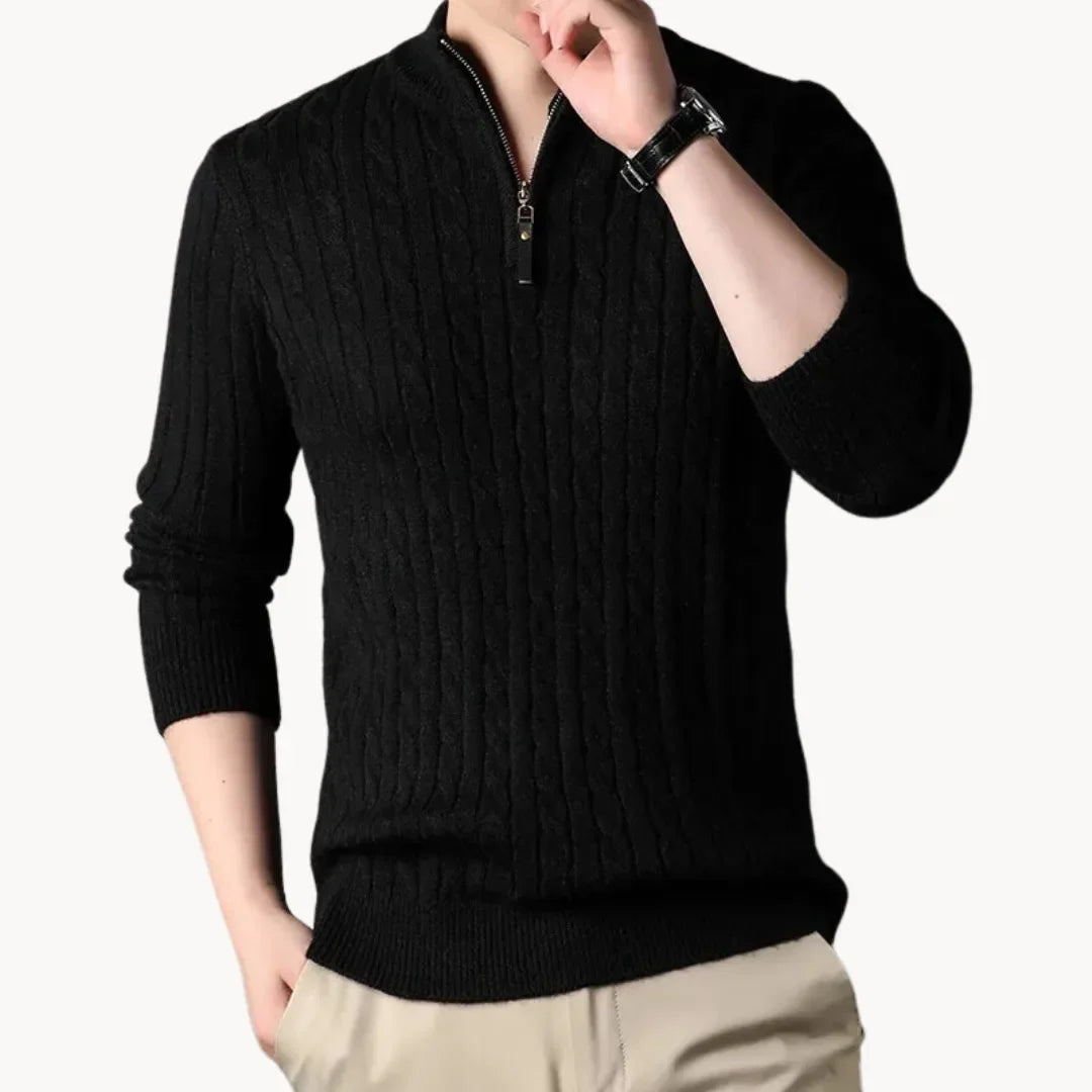 Christophe - Pull Classique Torsadé Col Zippé