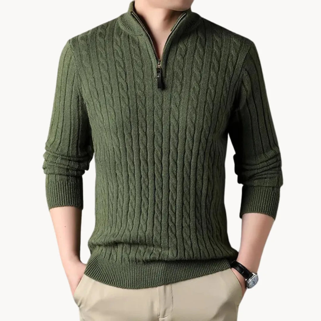 Christophe - Pull Classique Torsadé Col Zippé