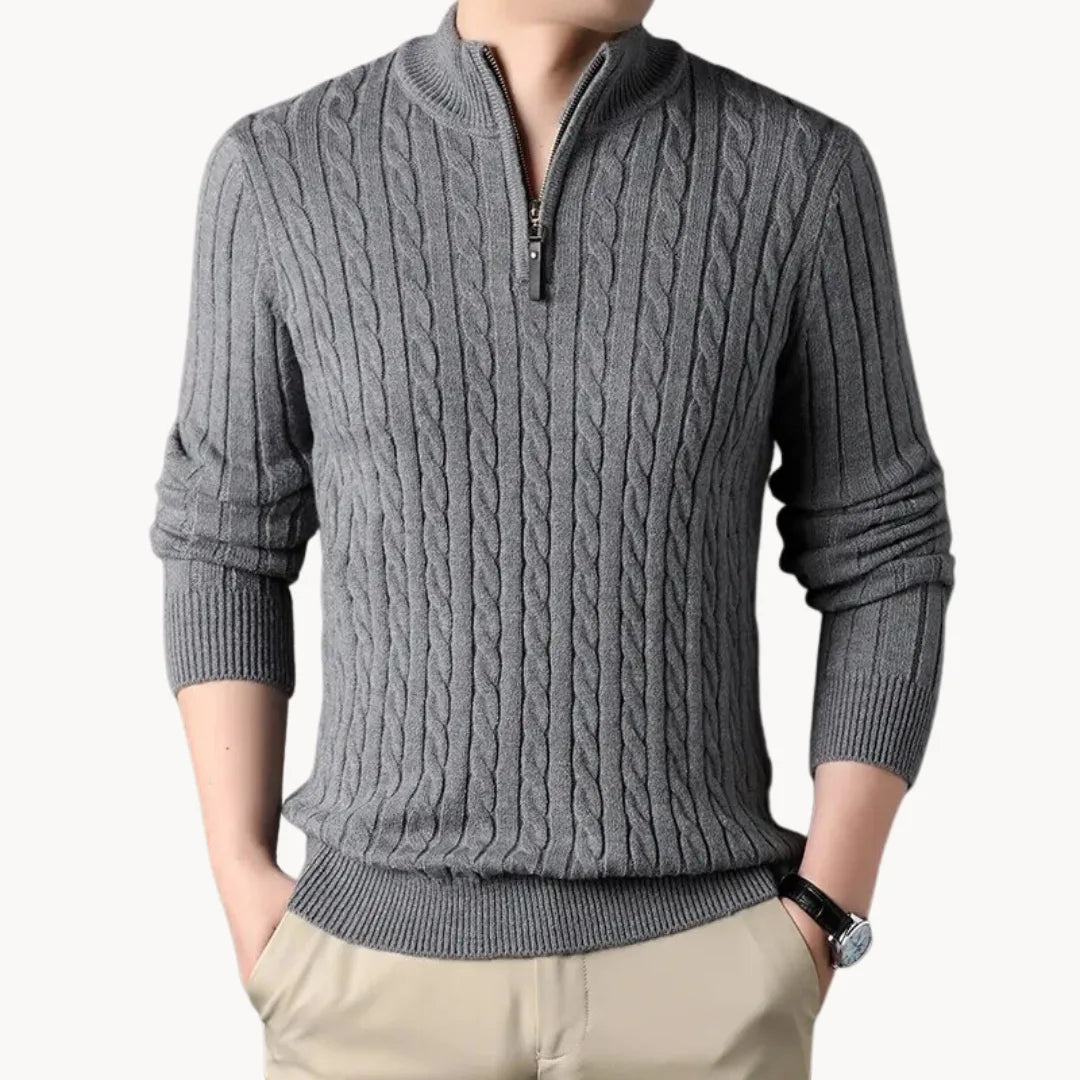 Christophe - Pull Classique Torsadé Col Zippé