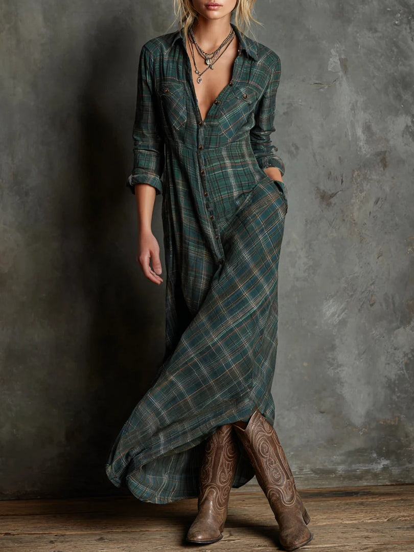 Corine - Robe Chemise Longue Femme à Carreaux