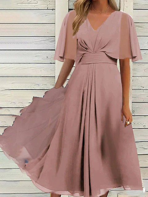 Mathilde - Robe - Élégante, Manches Courtes, Féminine, Intemporelle - Femme