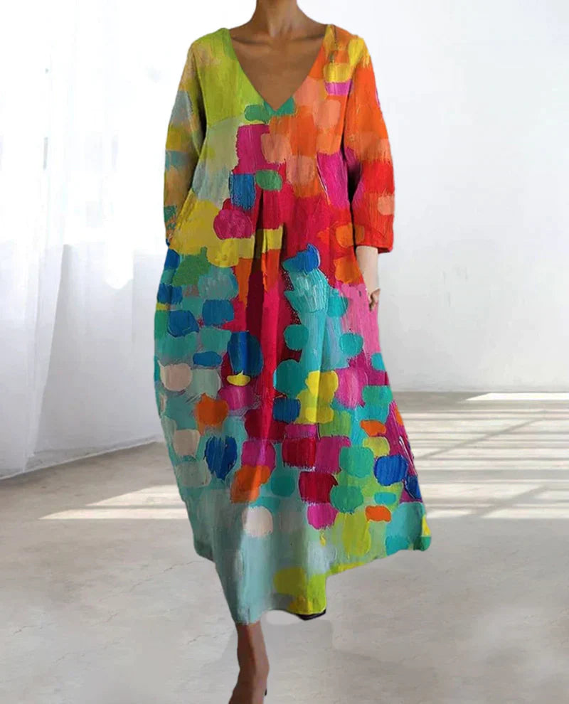 Thea - Robe Imprimée Colorée Avec Décolleté En V 4