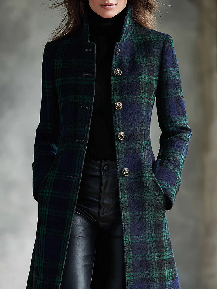 Michèle | Manteau Élégant Long Carreaux