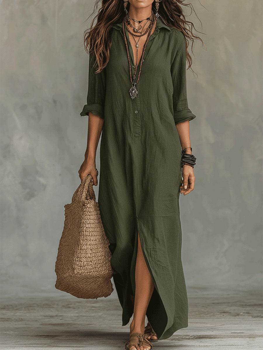 Robe Chemise Femme En Lin Longue Bohème - Karen