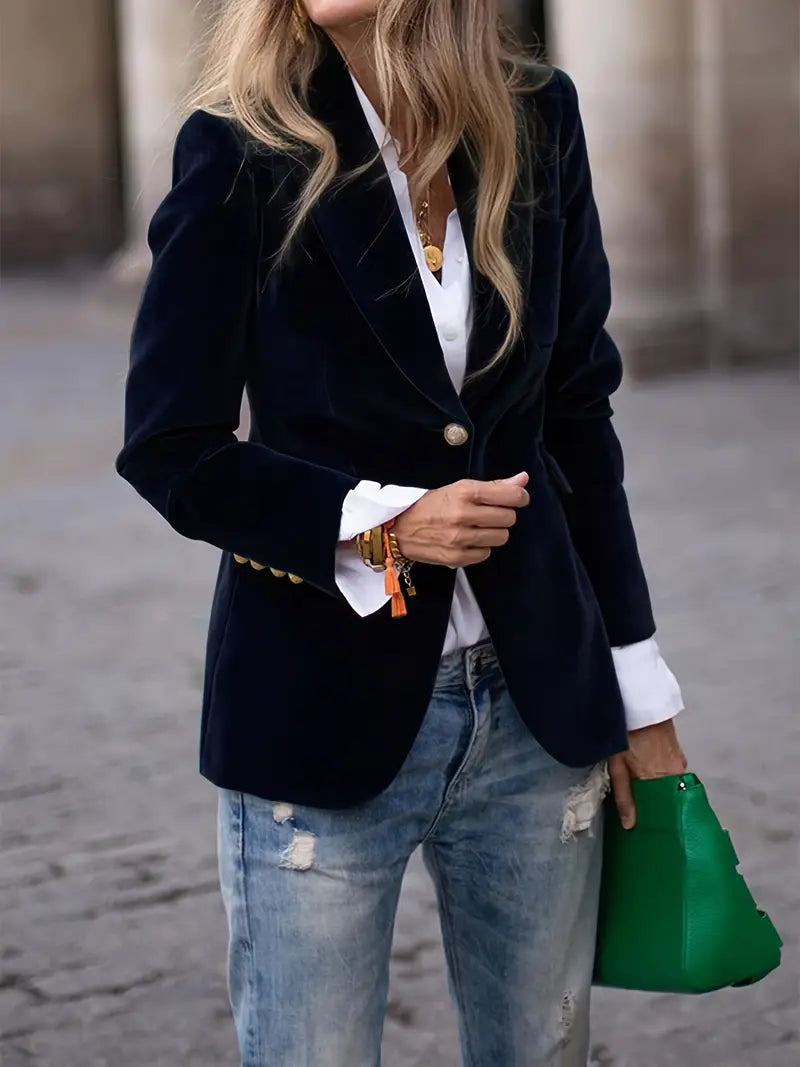 Sandrine - Blazer Élégant Velours Boutons