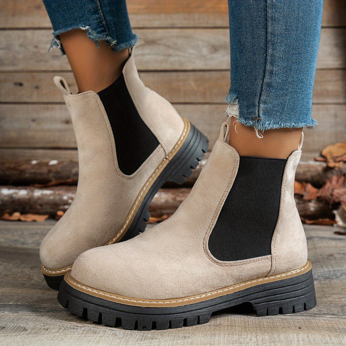 Marie - Bottines Chelsea Élégantes Daim Semelle Crantée