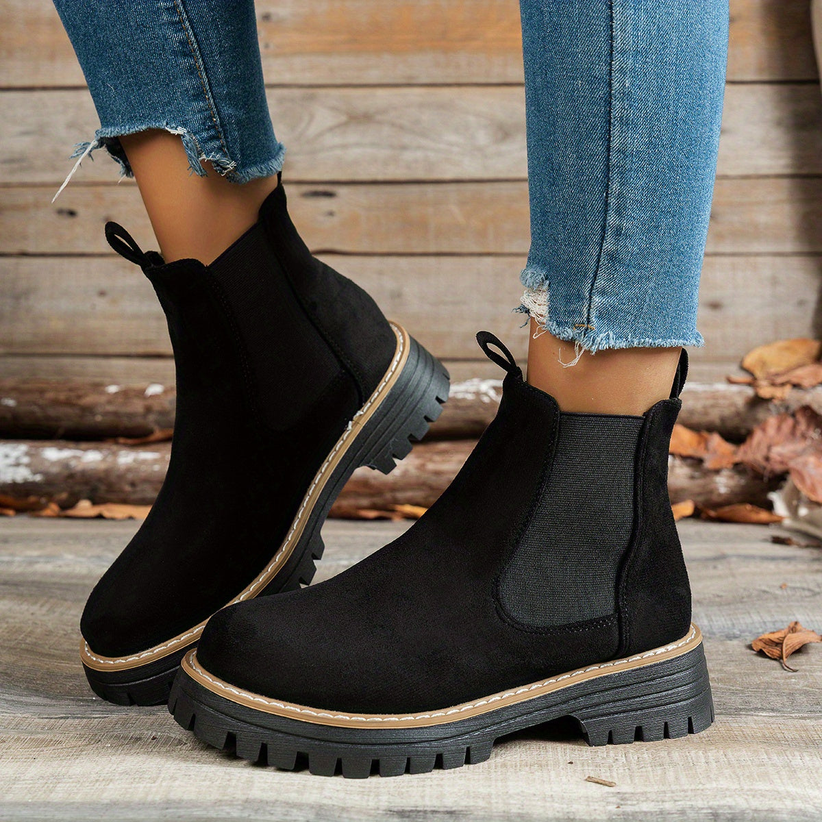Marie - Bottines Chelsea Élégantes Daim Semelle Crantée