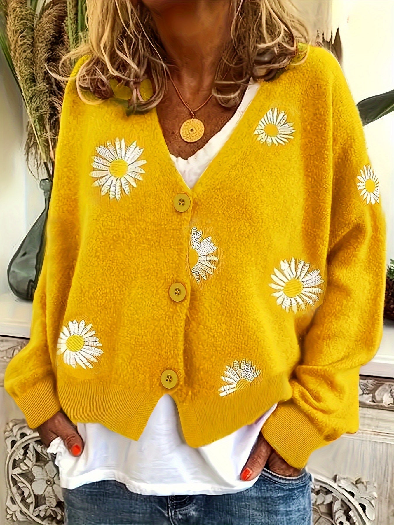 Nathalie - Cardigan Féminin Boutonné Fleuri