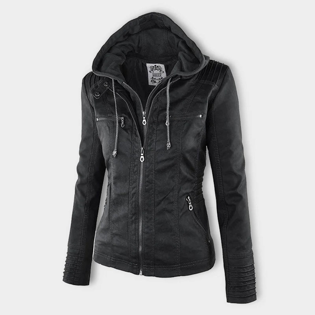 Marguerite - Veste Chic Cuir Capuche