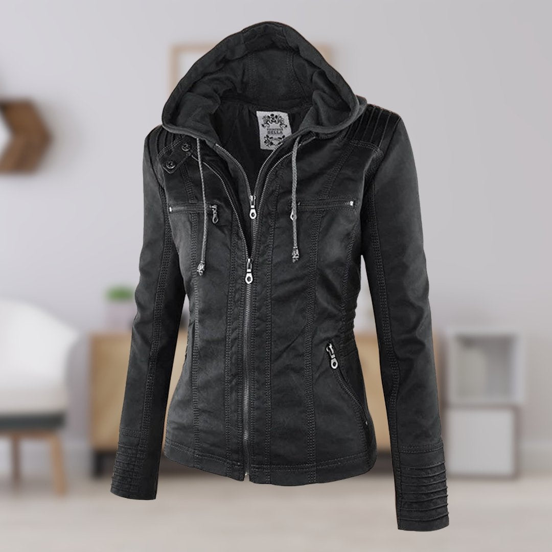 Marguerite - Veste Chic Cuir Capuche