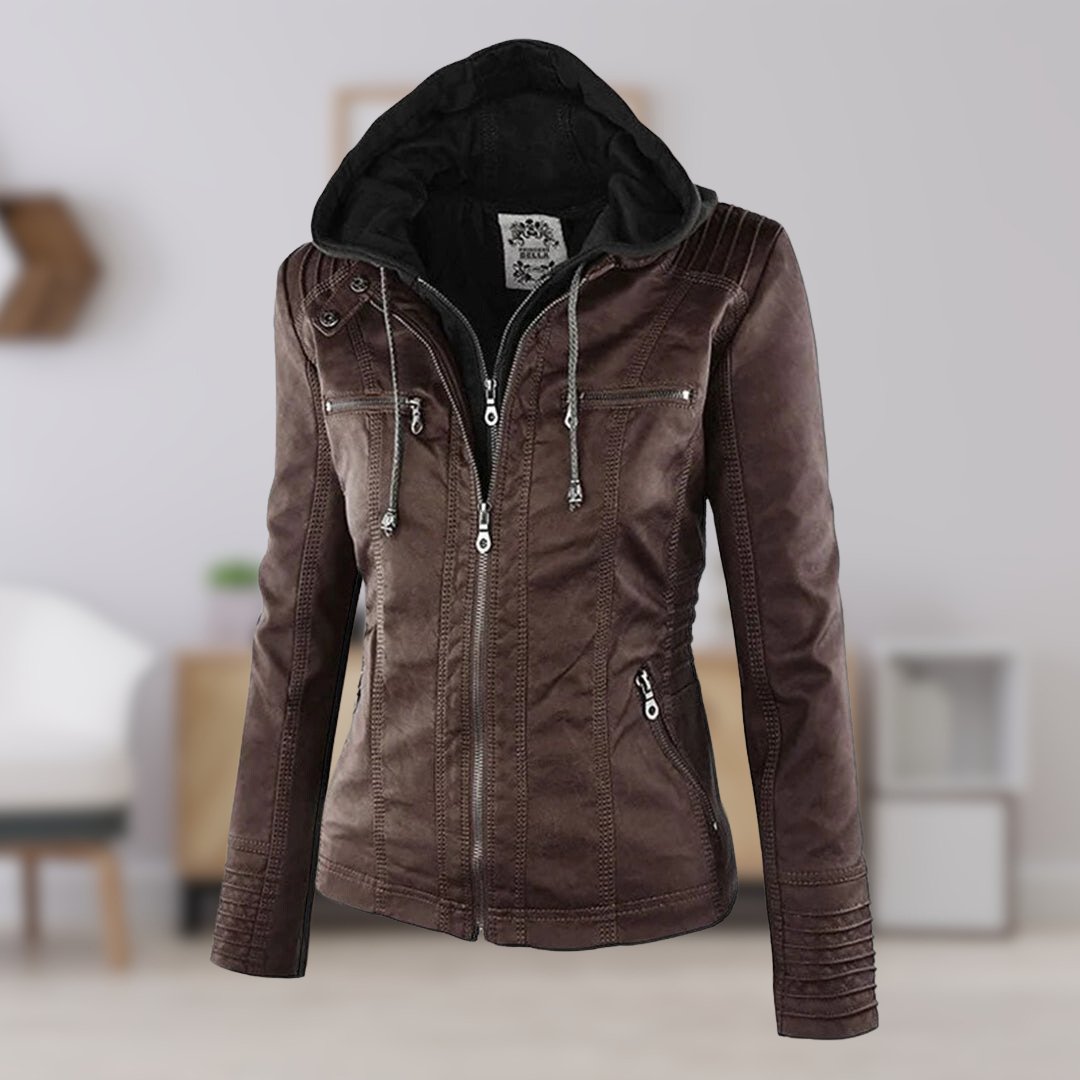 Marguerite - Veste Chic Cuir Capuche