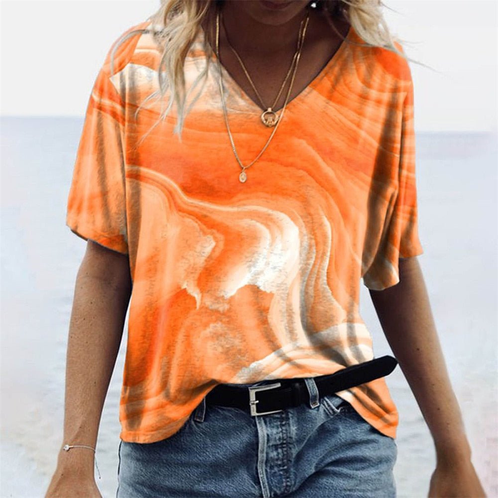 T-Shirt Femme Imprimé Col V Manches Courtes - Sidonie