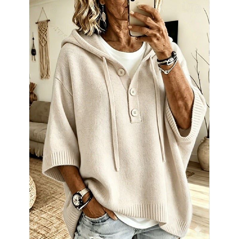 Valérie - Pull Élégant Boutonné Capuche