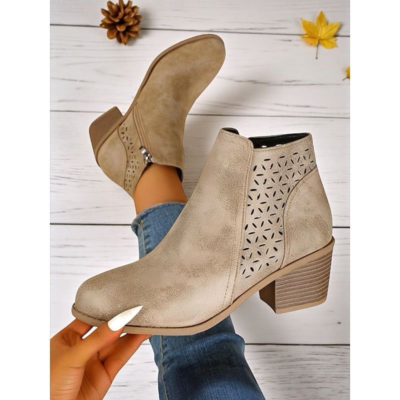Sylvie - Bottines Élégantes Daim Ajourées