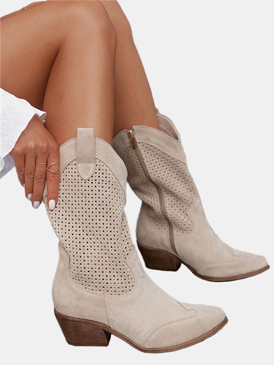 Sophie - Bottes Hautes Chic Daim Ajourées