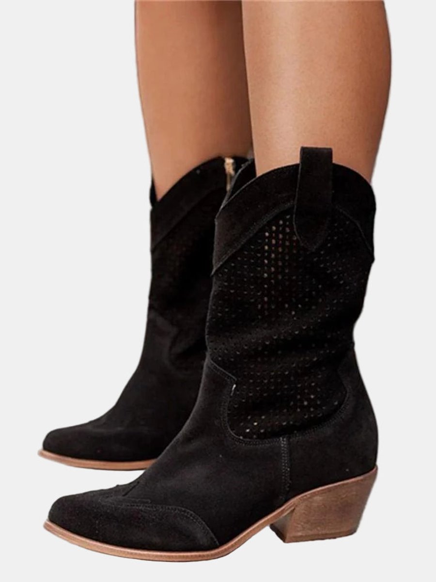Sophie - Bottes Hautes Chic Daim Ajourées