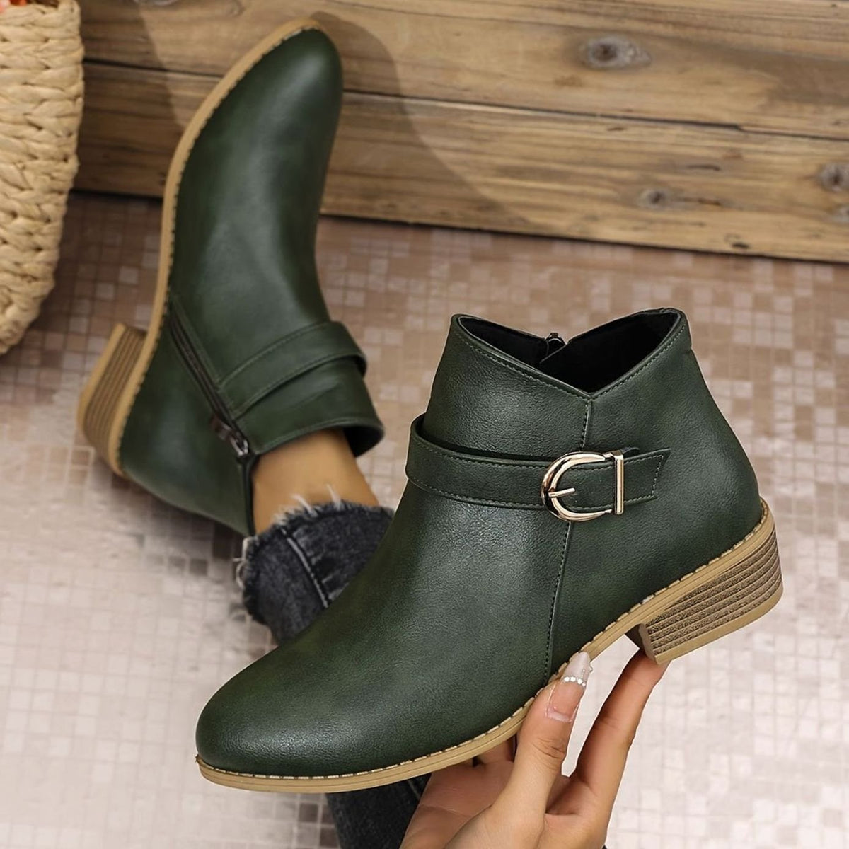 Hélène - Bottines Élégantes Boucle Talon Carré