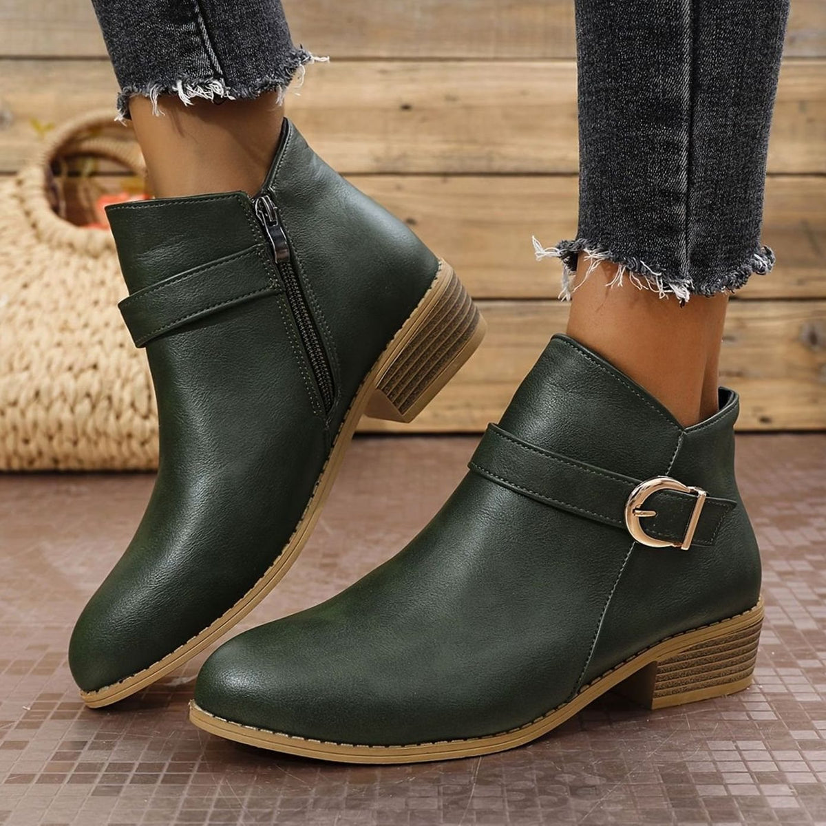 Hélène - Bottines Élégantes Boucle Talon Carré