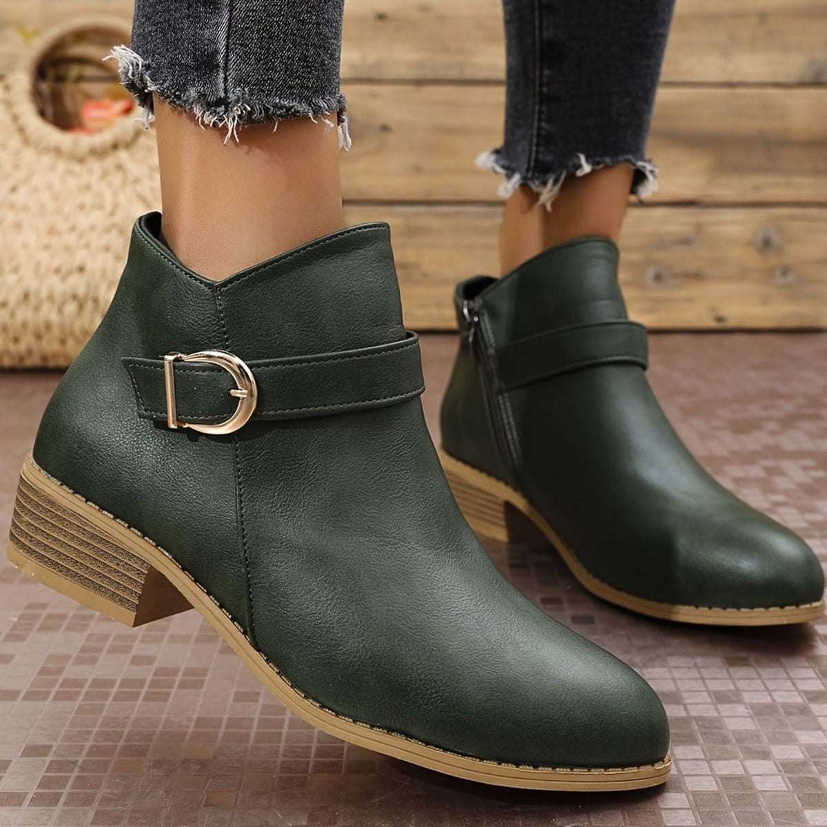 Hélène - Bottines Élégantes Boucle Talon Carré