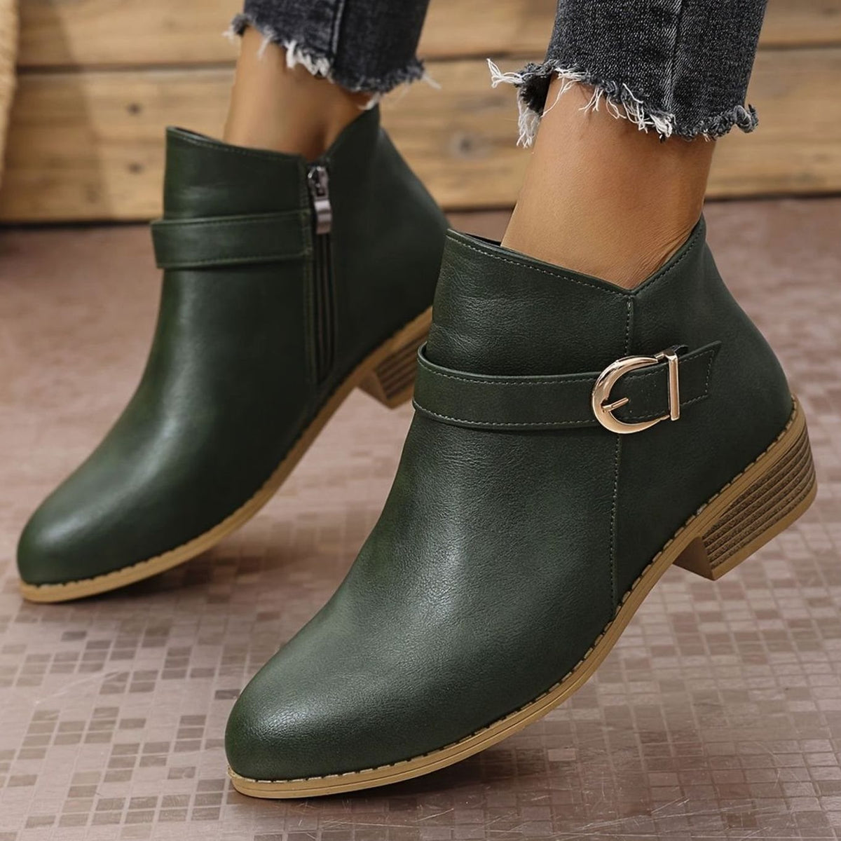 Hélène - Bottines Élégantes Boucle Talon Carré
